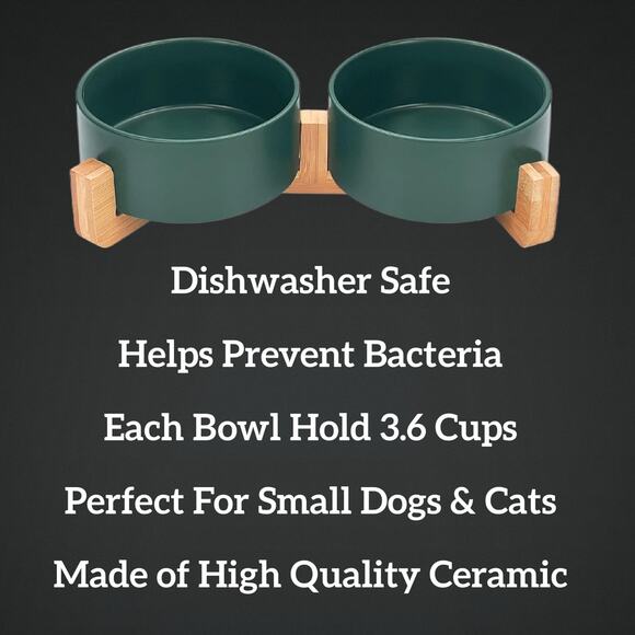 New Ceramic Small Pet Food & Water Bowl Set with Stand - Picture 3 of 6